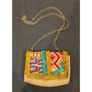 Cross body Bag Multicolor Embroidered Woven Man-made Nanette Lepore Gold Chain